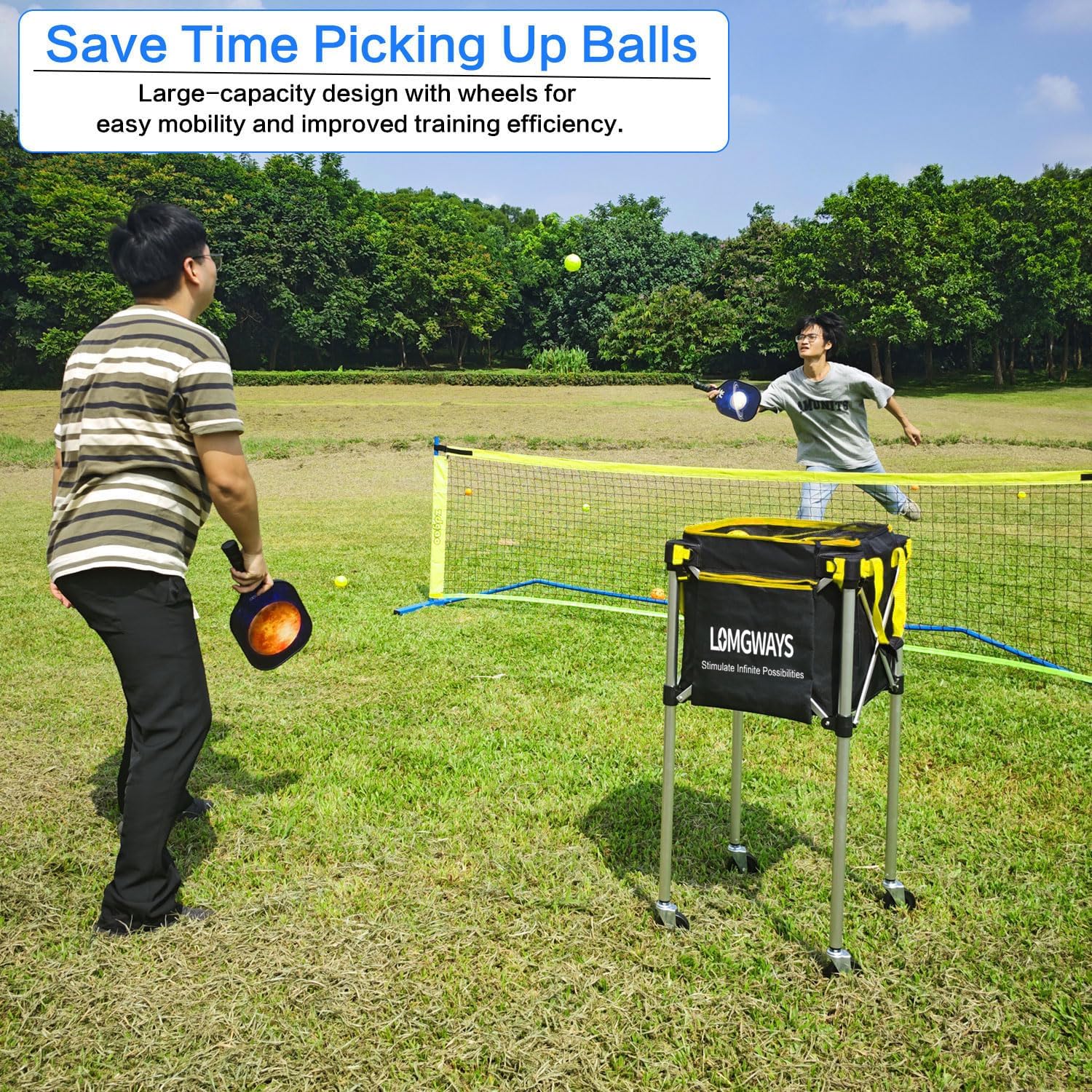 Pickleball Tennis Hopper–Foldable Cart Holds 180 Tennis/160 Pickleballs | Large Capacity |Lightweight with Wheels | Removable Bag| Side Pocket | Multi-Sport Use - Image 8