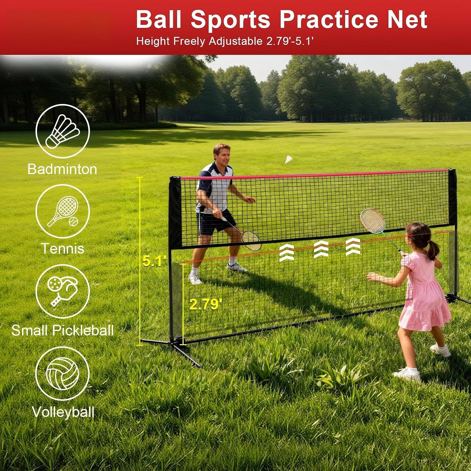 Portable Badminton Net Set, 10FT/14FT/17FT Wide, Adjustable Height Multi Sport Net for Pickleball, Tennis, Volleyball, Soccer Tennis, Indoor Outdoor with Carry Bag, Easy Setup for Backyard - Image 3