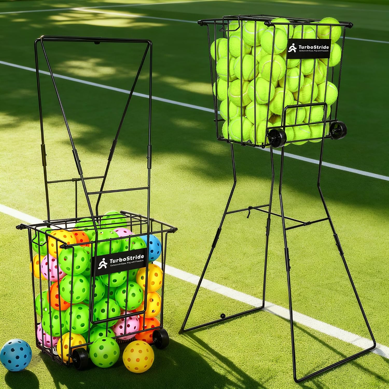Tennis Ball Hopper, Portable Pickleball Ball Holder with Locking Legs, Holds 75 Tennis Balls or 50 Pickleballs, Sturdy Steel for Tennis Training and Teaching